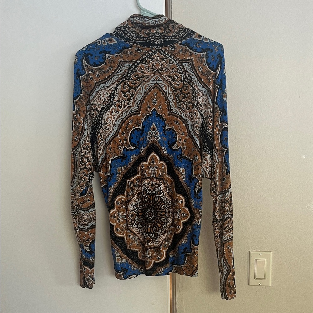 Free People Patterned Top in Blue and Tan